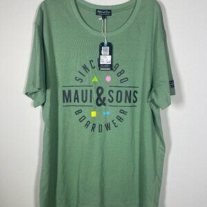 NWT! Maui and Sons Graphic Green Tee Shirt Men's Boardwear L Beachy!